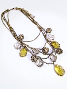 Chico's Copper Color Necklace Snake Chains Multi-row Crystal Balls